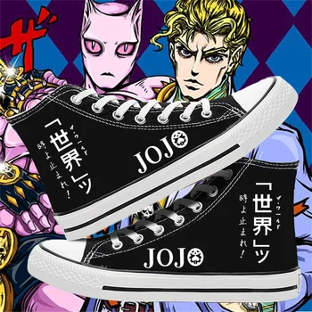 Japon animesi jojo'nun Tuhaf Macera Jonathan Joestar Erkek Kadın Gençler Yüksek Top Eğlence Graffiti Harfler kanvas ayakkabılar