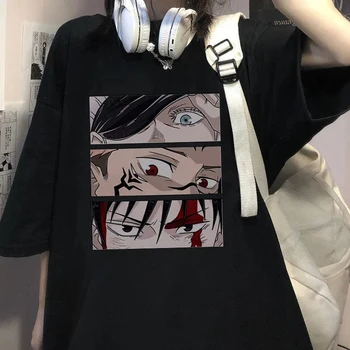 Japon animesi kadın T-Shirt Jujutsu Kaisen T Shirt Gojo Satoru Üstleri Yuji Itadori Grafik Tees Büyük Boy T-shirt Çift Üstleri