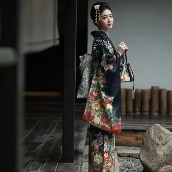 Japon Geleneksel Kimono Kadın Elbise Oryantal Zarif Yukata Kadın Yeni Yıl Festivali Kimono Obi Vintage Cosplay Kostümleri