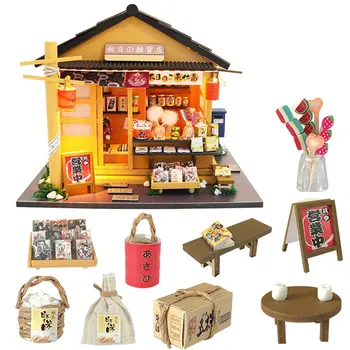 Japon Tarzı Bakkal 3D Ahşap Dollhouse Miniaturas Mobilyaları ıle DIY bebek evi kiti oyuncak Çocuklar ıçin Doğum Günü hediyesi