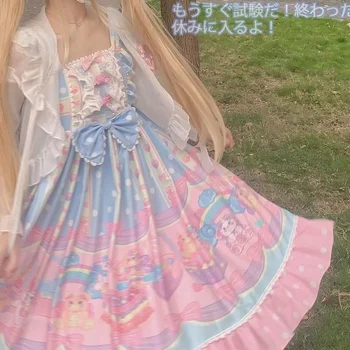 Japon Tatlı Lolita DressDessert Bebek Evi Baskı Prenses Yay Sevimli Çay Partisi Prenses Rüya Kawaii Askı viktorya dönemi tarzı elbise