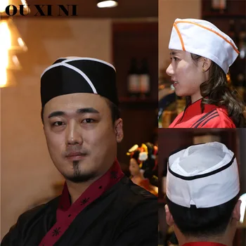 Japonya şef şapkaları Kadınlar ve Erkekler için Suşi Restoran Mutfak Kap Nefes düz kasket Örgü silindir şapka Garson İş Kap