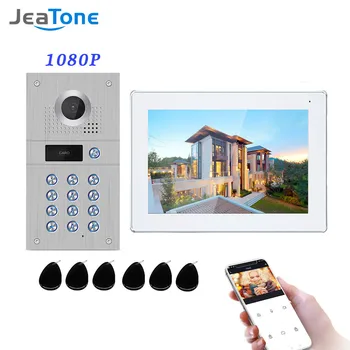 Jeatone 10 İnç Tuya Kablosuz Wifi 1080p Video İnterkom Ev Video Kapı Zili Şifre, Swiping Kart Kilidini interkom sistemi