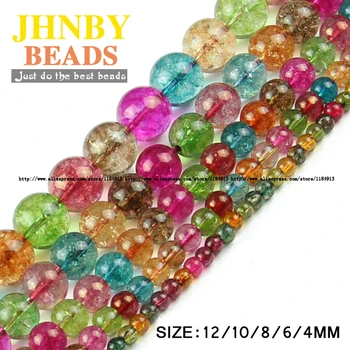 JHNBY Turmalin Doğal kristal Taş Renkli Yuvarlak dağınık boncuklar 4/6/8/10 / 12mm Takı yapımı için bilezikler DIY aksesuarları