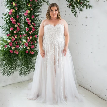 Jiayigong düğün elbisesi Kadınlar için 2022 Gelin Sevgiliye Kolsuz Aplike Bir Çizgi Korse gelin kıyafeti Artı Boyutu Robe De Mariee