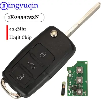jingyuqin 3 Düğmeler Akıllı Uzaktan Araba Anahtarı Fob 433MHZ ID48 Çip 1K0959753N VW Golf Jetta Tiguan Polo HU66 Bıçak 7N5837202