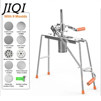 JIQI Paslanmaz Çelik Erişte Makinesi Manuel Makarna Presleme Makinesi El Krank Kesici Ev Spagetti 9 Değiştirilebilir Hamur Kalıpları