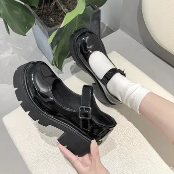 Kadın Ayakkabı 2023 Yeni Kız Lolita Ayakkabı Deri Kalp Ayak Bileği Mary Jane Ayakkabı Sevimli Seksi Retro İngiliz Tarzı Zapatos De Mujer