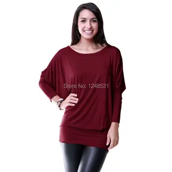 Kadın Dolman Uzun Kollu Modal Tunik Üst Düz renk T-Shirt Batwing Kollu Örme Gömlek S / M / L / XL