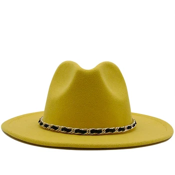 Kadın Erkek Geniş Ağız Yün Keçe Caz fötr şapkalar Panama Tarzı Kovboy Fötr Parti resmi Elbise Şapka Büyük Boy Sarı beyaz