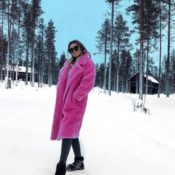 Kadın Kış Kalınlaşmak Sıcak Faux Kürk Palto Lambswool Büyük Boyutları Gevşek Ceket Giyim Sokak Kabarık Uzun Paltolar