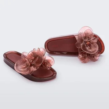 Kadın Melissa Yaz PVC Jöle Ayakkabı 3D Çiçek Moda Kalın Taban Terlik Bayanlar Düz Topuk Slaytlar MN063