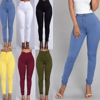 Kadın Moda Düz Renk Skinny Jeans Fermuar Pantolon Rahat Yüksek Bel Tayt Streç Push Up Kalem Ayak Pantolon Dipleri