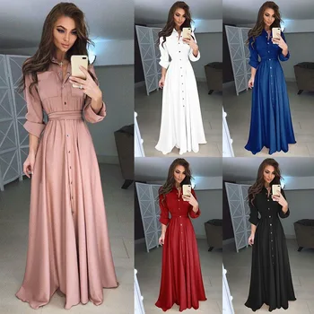 Kadın Ramazan Bayram Kaftan Abaya Dubai Türkiye Müslüman Uzun Gömlek Elbise Mübarek İslam Giyim Abayas Kadınlar için Katı Düğme Maxi