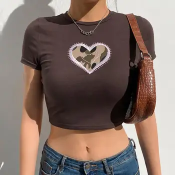 Kadın T-shirt Vintage Şık Tüm Maç Kravat Boya Kısa Kollu O-Boyun Kırpma Üst Yaz Seksi Gömlek Tee İnce Yelek Kulübü Streetwear