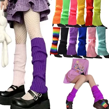 Kadın şeker renk örme bacak ısıtıcıları gevşek tarzı çizme diz yüksek çizme çorap sonbahar kış tayt hediye sıcak çizmeler bacak çorap