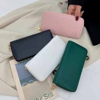 Kadınlar Katı Renk Uzun Cüzdan Çantalar Lüks Cüzdan Bayanlar Kız İçin Para Cebi kart tutucu Kadın Cüzdan Telefon el çantası