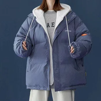 Kalın Pamuklu Giysiler Çift Tarzı Kore Gevşek Moda Sahte İki parçalı Ekleme Kapşonlu Üst erkek kadın Bahar Ceket Kış
