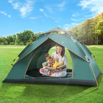Kamp Çadırı 3-4 Kişi Ultralight Otomatik 210D Oxford Çift Katlı Seyahat çadırı Sırt Çantasıyla Taşınabilir Su Geçirmez Açık Yürüyüş