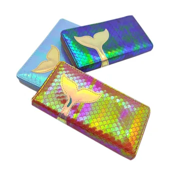 KANDRA Yeni Hologram Mermaid Cüzdan bozuk para cüzdanı Fermuar Sevimli Bayanlar Çanta Kart Sahipleri Kadınlar Uzun Cüzdan noel hediyesi Toptan