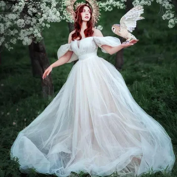 Kapalı Omuz Beyaz düğün elbisesi Kadınlar İçin 2022 Gelin A-line 2022 Yenilik düğün elbisesi Kat Uzunluk Abiye Custom Made