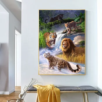 Kaplan Aslan Panter Leopar duvar sanatı tuval yağlıboya Duvar Vahşi Hayvanlar Posterler ve Baskılar Resim Oturma Odası Ev Dekor