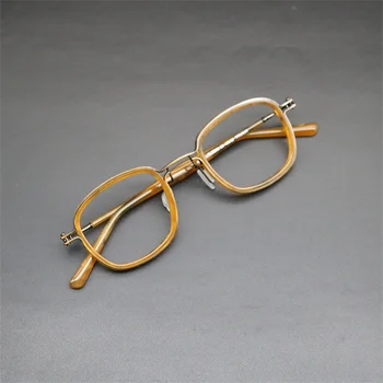 Kare Titanyum Retro Gözlük Miyopi Çerçeve Japon El Yapımı Readiing Erkekler Kadınlar İçin Gözlük Reçete Gafas oculos de gri