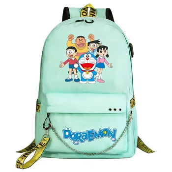 Karikatür Doraemon Sırt Çantası Öğrencileri okul çantası Kadın Erkek Nedensel dizüstü bilgisayar seyahat sırt Çantası ile Şarj USB Genç