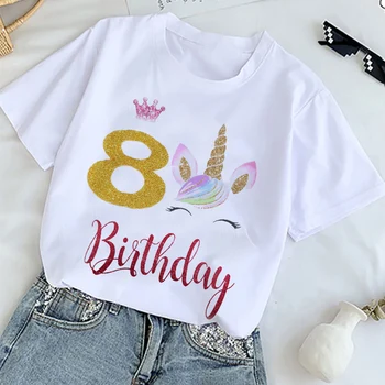 Karikatür Doğum Günü Numaraları Unicorn 1 2 3 4 5 6 7 8 9 Yaş Bebek Erkek Giysileri yazlık t-shirt Moda 2022 Çocuk Giysileri Kız Tees En