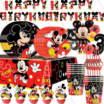 Karikatür Mickey Tema Parti Tek Kullanımlık Sofra Bardak Tabak Peçeteler Çocuklar İçin Bebek Duş Doğum Günü Partisi İyilik Dekorasyon Kaynağı
