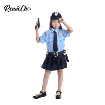 Karnaval Kostüm Çocuklar İçin Cadılar Bayramı Kostüm Çocuk Kız Polis Üniforma Kostüm Mavi Polis Memuru Cosplay Seti Polis Cosplay