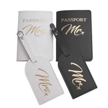 Katı MR MRS Pasaport Kapağı Bagaj Etiketi Çift düğün Pasaport Kılıfı seti Mektup Seyahat Tutucu Pasaport Kapağı CH26LT45