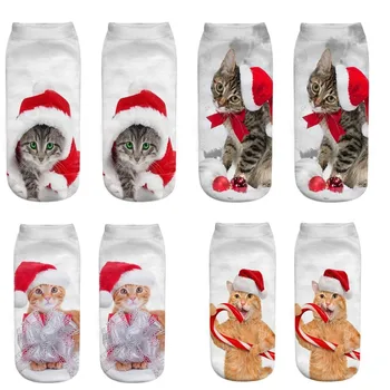 Kawaii 3D Kedi Köpek Baskı Kadın Noel Çorap Komik Noel Noel Baba Pamuk Tüp Ekip Mutlu Çorap Erkekler Yeni Yıl Komik Sokken