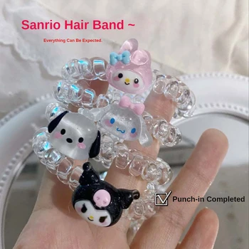 Kawaii Şeffaf Elastik Plastik Saç Bağları Telefon Hattı saç bandı Sanrio Anime At Kuyruğu Saç Halka Karikatür saç aksesuarları