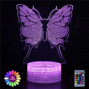 Kelebek 3D Illusion Lamba 7/16 Renk Değiştirme Dokunmatik Sensör Uzaktan Yaratıcı LED Gece Lambası Yatak Odası Dekorasyon Kız Arkadaşı Hediye