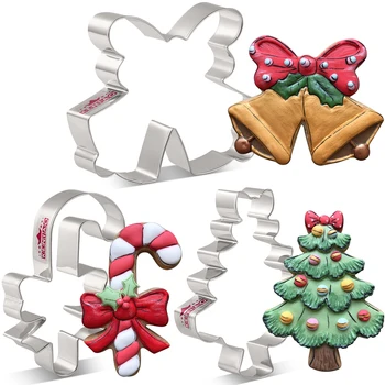 KENIAO Noel kurabiye kesici - 3 ADET - Çift Çan, baston şeker, Ağaç Bisküvi Fondan Ekmek Kalıpları - Paslanmaz Çelik-Janka