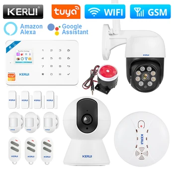 KERUI W181 Alarm Sistemi Ev Kiti WİFİ GSM Tuya Akıllı Ev Desteği Alexa Hareket sensör dedektörü Kapı Sensörü Siren IP Kamera