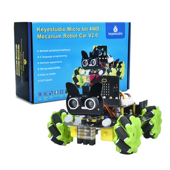Keyestudio Mikro bit 4WD Mecanum Robot Araç Kiti V2. 0 Akıllı DIY APP ve IR Uzaktan Kumanda Yetişkinler KÖK Programlama Seti 18 Projeleri