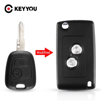 KEYYOU Modifiye 2 Düğmeler Anahtar Uzaktan Araba Aksesuarları Durumda Peugeot 206 207 306 406 Citroen İçin NE73 Bıçak Anahtar Kabuk Durumda
