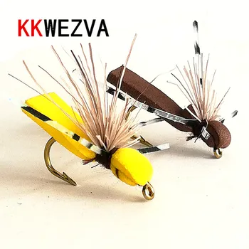 KKWEZVA 14 adet balıkçılık sinek lures böcek kuru çekirge yüzer tip böcek benzer yapay sinek yem Alabalık yem olta takımı
