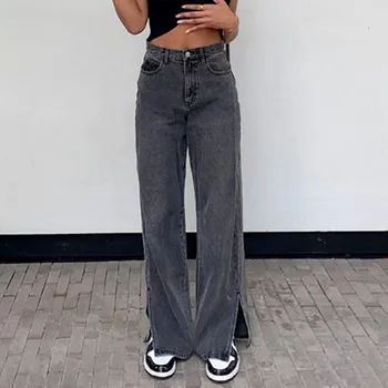 Klasik Düz Kot kadın Gevşek Yüksek Bel kadın pantolonları 2022 Moda Rahat Siyah Yıkanmış Pamuklu Denim anne Gevşek Kot