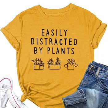 Kolayca Dağınık Bitkiler T Shirt Kadın Bitki Grafik Tişörtleri Komik Çiftlik Premium Üstleri O-Boyun Bahçıvan Bahçe Sevgilisi T-Shirt