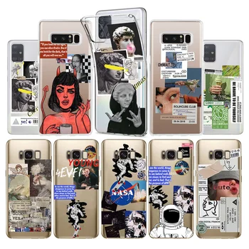 Komik Sanat Etiketleri Telefon Kılıfı için Samsung Galaxy A21S A32 A41 A52 A72 A71 A70 4G / 5G S10 S20 S21 Artı Ultra Mona Lisa Astronot