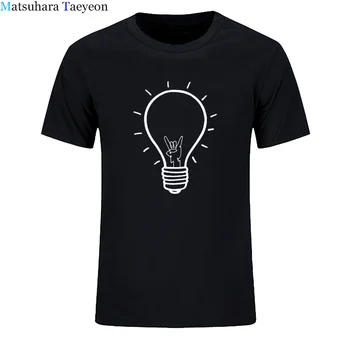 Komik T-shirt Ampul Tshirt Fitil grafikli tişört Tees %100 % Pamuk Siyah Hediye Rocker T shirt erkek Yaz yeni