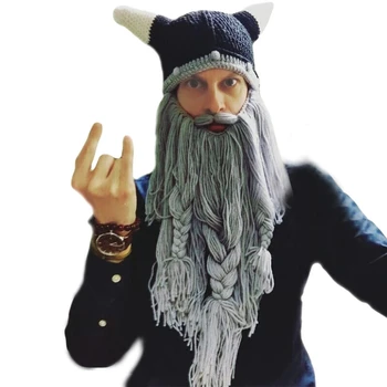 Komik Çılgın Peruk Uzun Sakal Vikingar Kasketleri Kap Unisex Yetişkin Vikings Şapka Barbar Kış Sıcak Cosplay Cadılar Bayramı Kostümleri Kapaklar