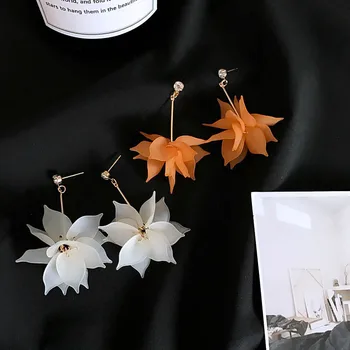 Kore Tarzı Kişilik Kristal Akrilik Çiçekler Bırak Küpe Kadınlar İçin Geometrik Dangle Küpe Sevgilisi Tatlı Sevimli Hediye