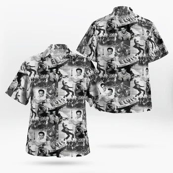 Kral Elvis Presley 3D Plaj Hawaiian 2021 Yaz Gömlek Kısa Kollu Gömlek Streetwear Boy Camisa Sosyal Chemise Homme-1