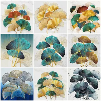 Kraliyet Gizli Elmas Boyama Ginkgo Yaprakları Tam Matkap Yuvarlak Elmas Nakış Çiçek Resim Taklidi Mozaik El Yapımı Hediye