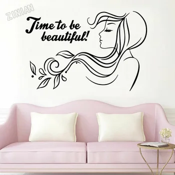 Kuaför Duvar Çıkartmaları Güzel Olmak için Zaman İfade İlham Alıntı Güzellik Spa Dekor Vinil Duvar Sticker Kız Odası Duvar Y252