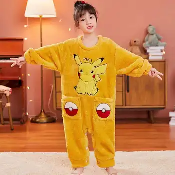 Kugurumi Çocuklar Onesie Pokemon çocuk Pijama Takımı Kış Uzun kollu Pazen Pijama Tek Parça Kız Pijama Takım Elbise Toptan